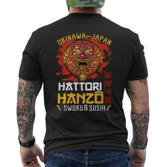 Warrior Warrior Okinawa Japan Hattori Hanzo Sword And Sushi Men's T-shirt Back Print - Monsterry