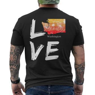 Washington Wa Map Souvenir Love Distressed State Men's T-shirt Back Print - Monsterry