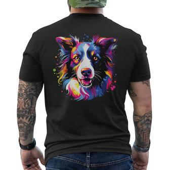 Watercolor Colorful Border Collie Dog Men's T-shirt Back Print - Thegiftio UK