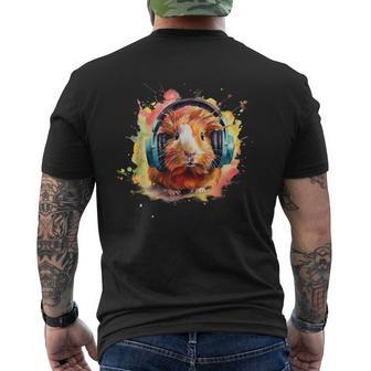 Watercolor Headphones Guinea Pig Men's T-shirt Back Print - Thegiftio UK