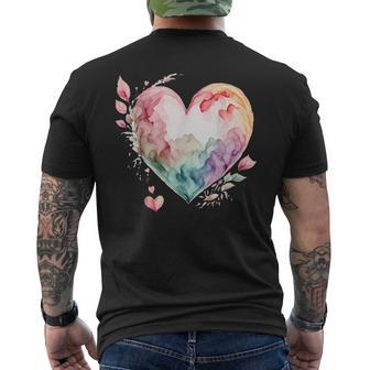 Watercolor Heart Valentine's Day Vintage Graphic Valentine Men's T-shirt Back Print - Monsterry CA