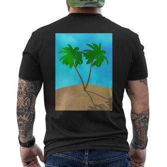 Watercolor Palm Tree Beach Scene Collage Men's T-shirt Back Print - Monsterry