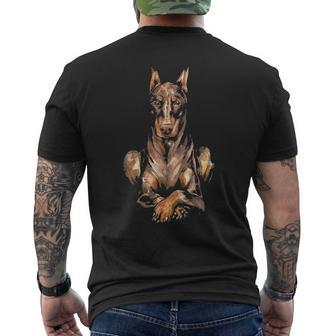Watercolor Portrait Doberman Pinscher For Dog Owners Men's T-shirt Back Print | Mazezy