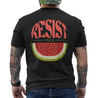 Watermelon Resist Palestine Arabic Watermelon Flag Men's T-shirt Back Print - Monsterry UK