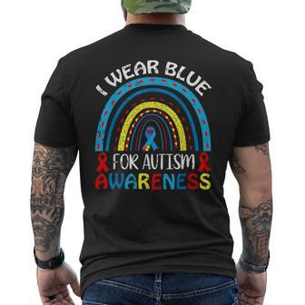 I Wear Blue For Autism Awareness Ribbon Autistic Warrior Men's T-shirt Back Print - Monsterry