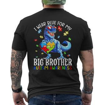 I Wear Blue For My Big Brother Dinosaur Autism Awareness Men's T-shirt Back Print - Seseable