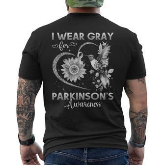 I Wear Gray For Parkinson's Awareness Hummingbird Sunflower Men's T-shirt Back Print - Seseable