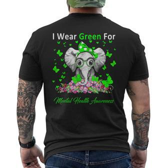 I Wear Green For Mental Health Awareness Elephant Men's T-shirt Back Print - Monsterry