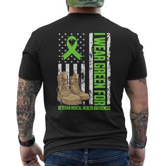 I Wear Green For Veteran Mental Health Awareness Military Men's T-shirt Back Print - Monsterry
