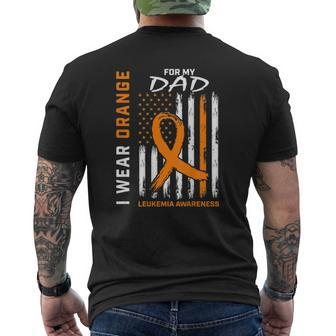 I Wear Orange For My Dad Leukemia Awareness American Flag Mens Back Print T-shirt | Mazezy