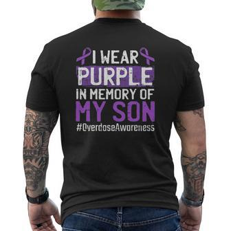 I Wear Purple For My Son Overdose Awareness Ribbon Mens Back Print T-shirt | Mazezy