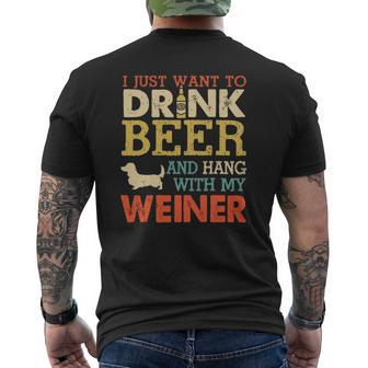 Weiner Dachshund Dad Drink Beer Hang With Dog Vintage Mens Back Print T-shirt | Mazezy