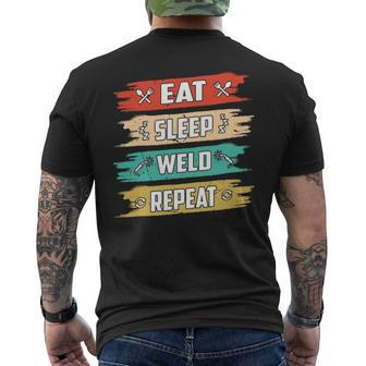 Welder Distressed Eat Sleep Weld Repeat Welding Men's T-shirt Back Print | Mazezy