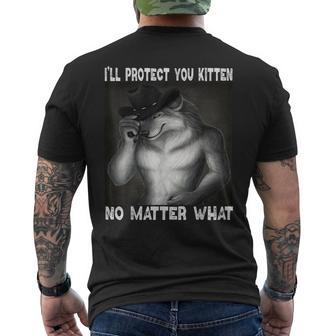 Werewolf Ripping Off Alpha Wolf Meme I'll Protect You Kitten Men's T-shirt Back Print - Monsterry AU