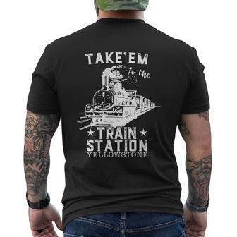 Western Coountry Yellowstone Take Em To The Train Station V2 Mens Back Print T-shirt - Thegiftio UK