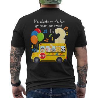 The Wheels On The Bus 2Nd Birthday 2 Yrs Old Family Matching Men's T-shirt Back Print - Monsterry CA