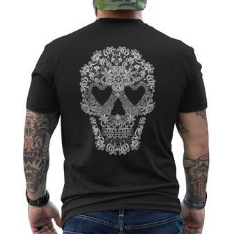 White Lacy Skull With Heart Eyes Men's T-shirt Back Print - Monsterry UK