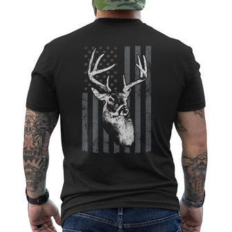 Whitetail Buck Deer Hunting Usa Grey American Flag On Back Men's T-shirt Back Print - Monsterry