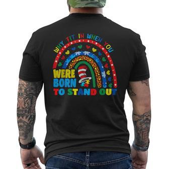 Why Fit In When You Were Born To Stand Out Autism Rainbow Men's T-shirt Back Print - Monsterry