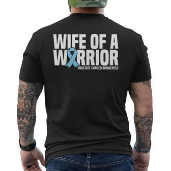 Wife Of A Warrior Blue Ribbon Prostate Cancer Awareness Men's T-shirt Back Print - Monsterry DE