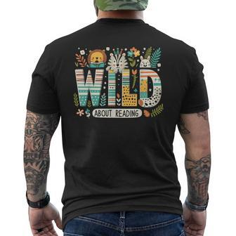 Wild About Reading Bookworm Book Reader Zoo Animals Men's T-shirt Back Print | Mazezy
