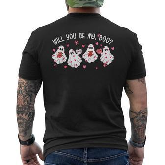 Will You Be My Boo Ghost Happy Valentine's Day Couple Men's T-shirt Back Print - Monsterry