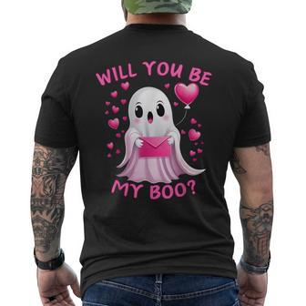 Will You Be My Boo Retro Valentine Ghost Spooky Valentine's Men's T-shirt Back Print - Monsterry UK