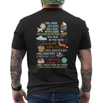 I Will Read Here Or There I Will Read Anywhere Mens Back Print T-shirt - Thegiftio UK