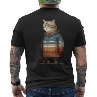 Winter Cat Print Men's T-shirt Back Print - Thegiftio UK