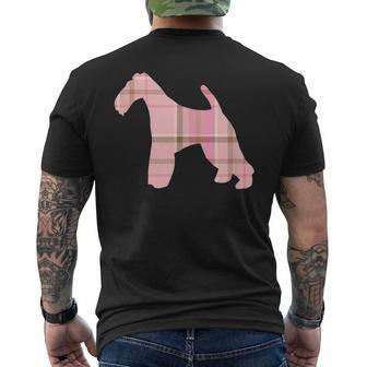 Wire Fox Terrier Pink Plaid Dog Silhouette V2 Men's T-shirt Back Print - Monsterry
