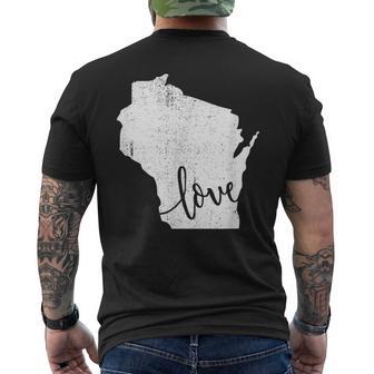 Wisconsin Home Love Vintage State Map Outline Men's T-shirt Back Print - Monsterry