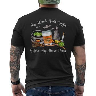This Witch Needs Coffee Before Any Hocus Pocus Halloween Mens Back Print T-shirt - Thegiftio UK