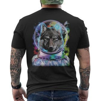 Wolf As Astronaut Exploring Galaxy Space Men's T-shirt Back Print | Mazezy