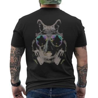 Wolf As Dj In Galaxy Sunglass Headphone Men's T-shirt Back Print | Mazezy