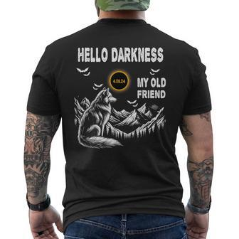 Wolf Hello Darkness My Old Friend Solar Eclipse April 8 2024 Men's T-shirt Back Print - Thegiftio UK