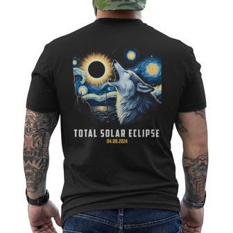 Wolf Howling At Total Solar Eclipse 2024 April 8Th 2024 Men's T-shirt Back Print | Mazezy