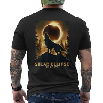 Wolf Solar Eclipse 2024- Total Solar Eclipse Wolf 04082024 Men's T-shirt Back Print | Mazezy