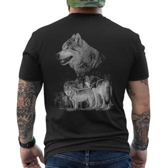 Wolf Wildlife Wolf Mountain Three Wolf Men's T-shirt Back Print | Mazezy
