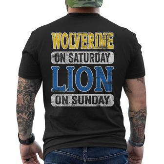 Wolverine On Saturday Lion On Sunday Detroit Men's T-shirt Back Print | Mazezy