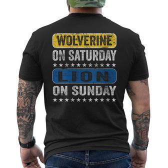 Wolverine On Saturday Lion On Sunday Detroit Men's T-shirt Back Print - Monsterry DE