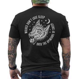 Wolves Don't Lose Sleep Over Opinion Of Sheep Men's T-shirt Back Print | Mazezy
