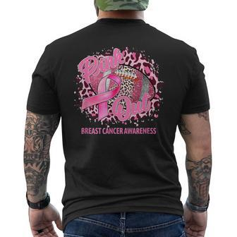 Woman Leopard Pink Out Football Tackle Breast Cancer Mens Back Print T-shirt - Thegiftio