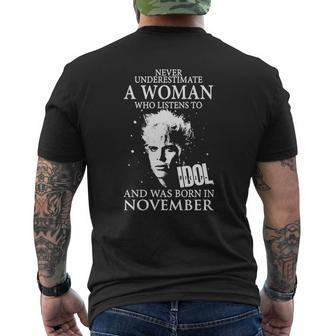 A Woman Listens To Idol Billy And Was Born In November Mens Back Print T-shirt - Thegiftio UK