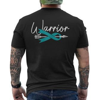 Woman Teal Ribbon Warrior Men's T-shirt Back Print - Monsterry