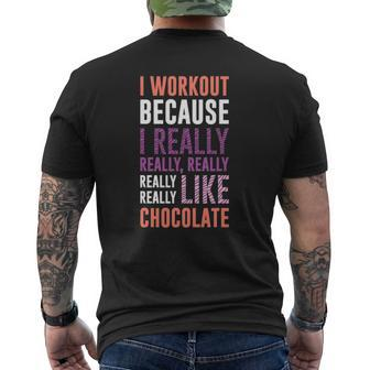 I Workout Because I Love Chocolate Gym S Mens Back Print T-shirt | Mazezy DE
