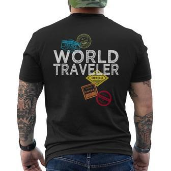 World Traveler Passport Stamp For And Women Men's T-shirt Back Print - Monsterry