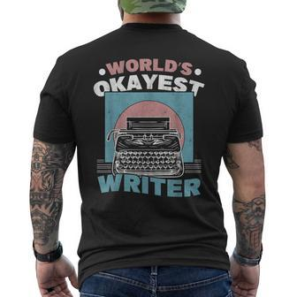 World's Okayest Writer Typewriter Author Men's T-shirt Back Print - Monsterry
