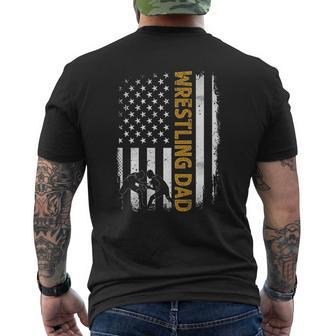 Wrestling Dad American Flag Mens Back Print T-shirt | Mazezy