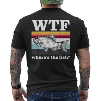 Wtf Where's The Fish Vintage Retro Fisherman Fishing Men's T-shirt Back Print - Monsterry