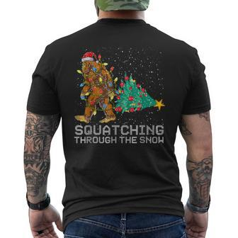 Xmas Squatching Through The Snow Bigfoot Christmas Sasquatch Mens Back Print T-shirt - Thegiftio